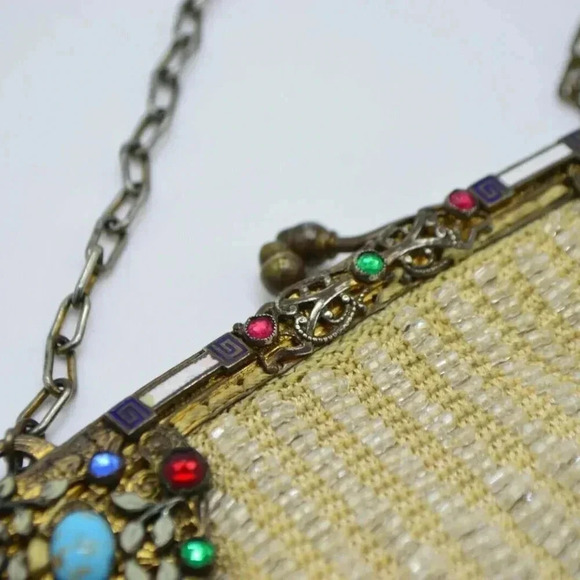 Antique Enamel Rhinestone Jeweled Glass Beaded - Picture 5 of 8